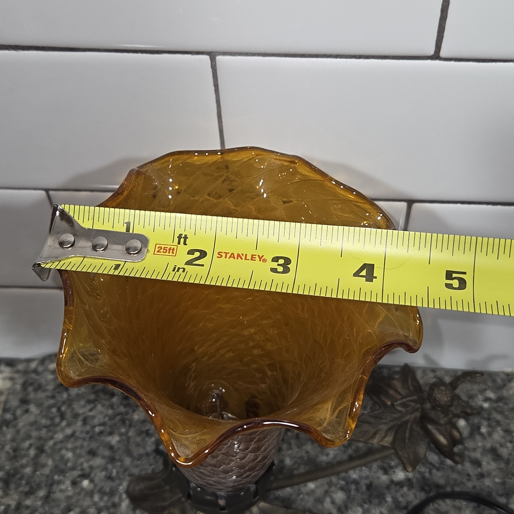 Amber Glass Tulip Table Lamp with Bronze Leaf Base - Picture 7 of 7